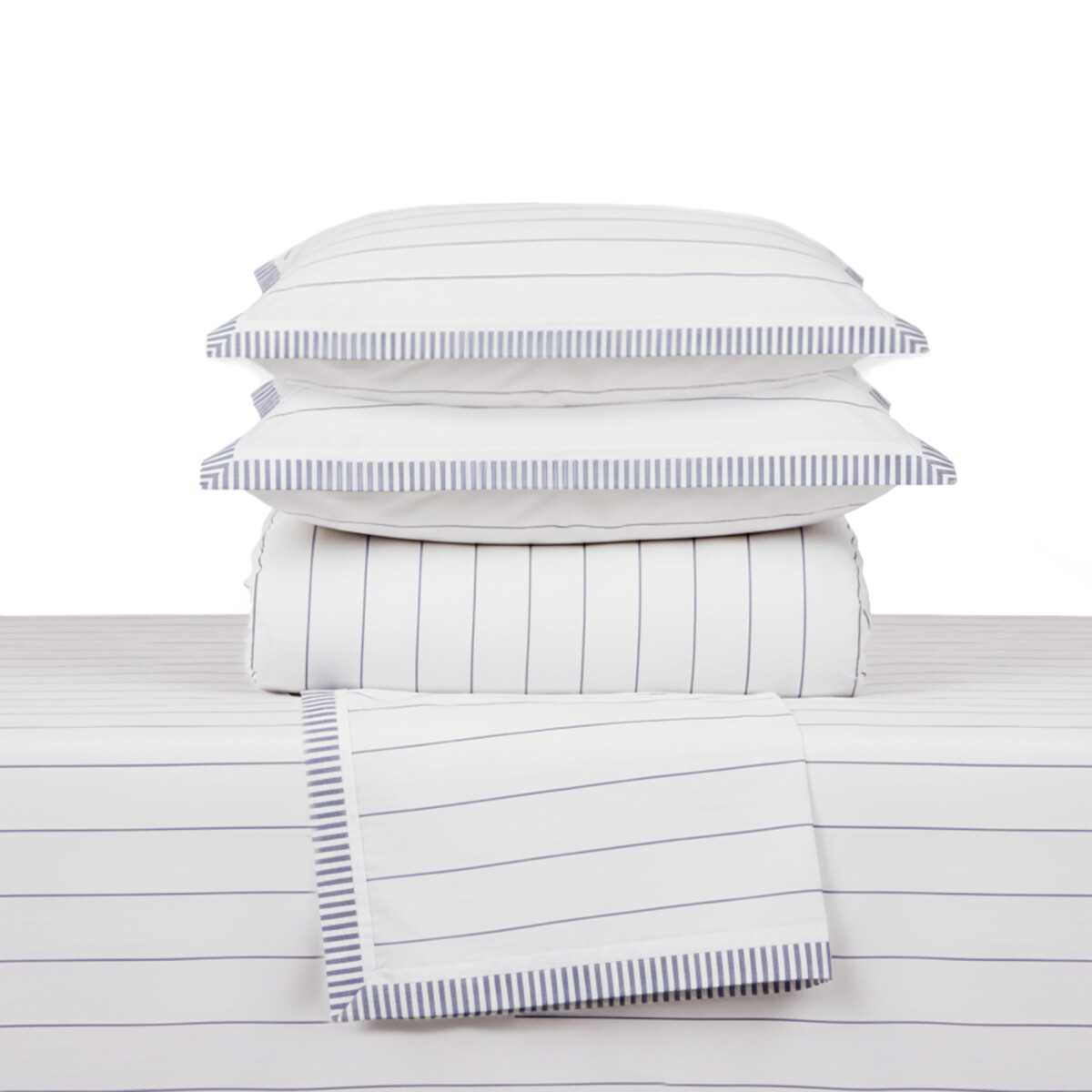 Juego de Sabanas 2 Plaza 200 Hilos Nina - Pilar - Rayas Azul 