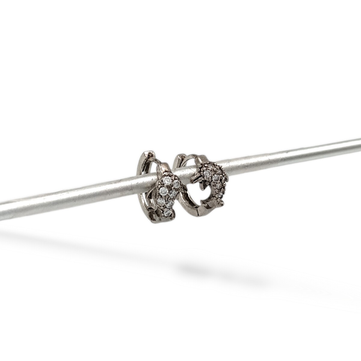 Caravanas Aros Delfín-Plata 925-Piedra Zirconia-CA3187 - conpiedra 