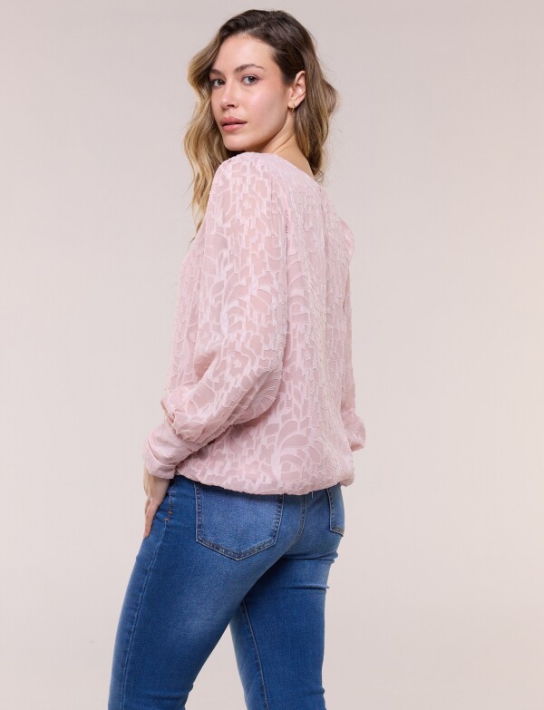 Blusa Texturada Devoré Con Mangas Abullonadas ROSA