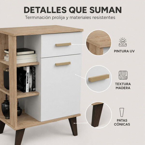 Aparador ComboHome Nórdico 54cm 2 Cajones Estantes Laterales Blanco 1