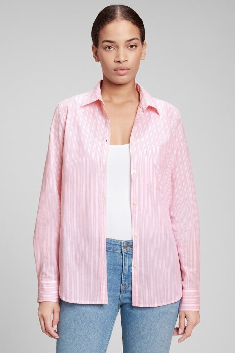 Camisa Clásica Mujer Pink Stripe