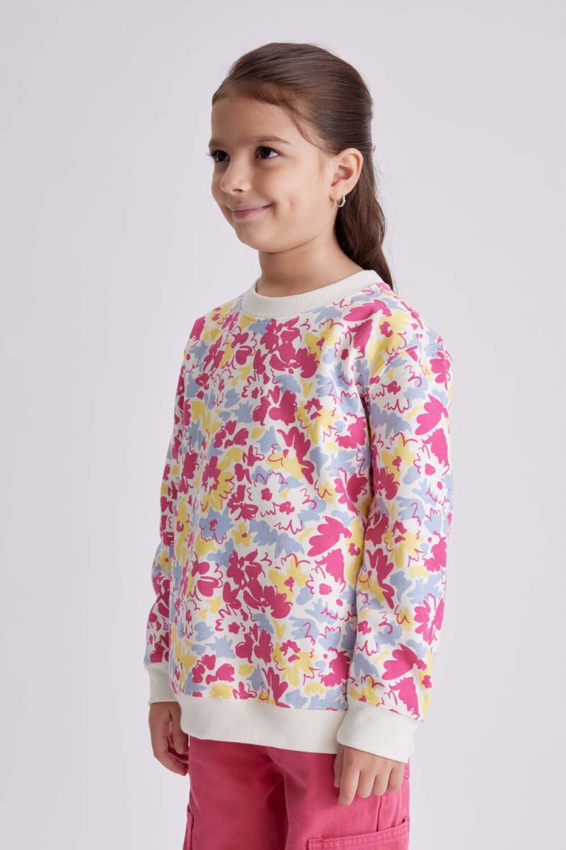 Buzo deportivo estampado Disney Flores fucsia