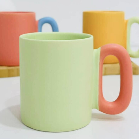 Taza Cerámica Color Pastel Asa Grande Verde