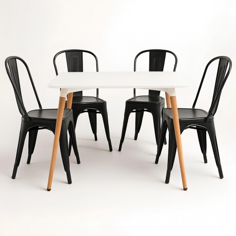 Juego de comedor mesa Cuadrada 80cm + 4 Sillas Tolix Blanco