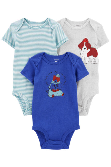 Pack tres bodies de algodón, manga corta, estampa perro Sin color