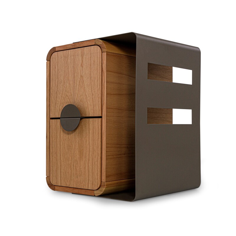 Mesa de luz madera y metal con 2 cajones diseño curvo Mesa de luz madera y metal con 2 cajones diseño curvo