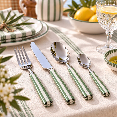 Set de Cubiertos Acero Inoxidable 24 Piezas Mango Rayas Verde