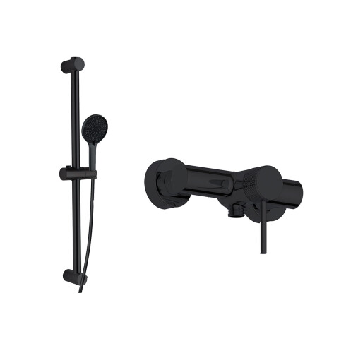 Griferia Ducha Exterior Con Barra Incl Telefono Y Flexible Color Negro Mate 000