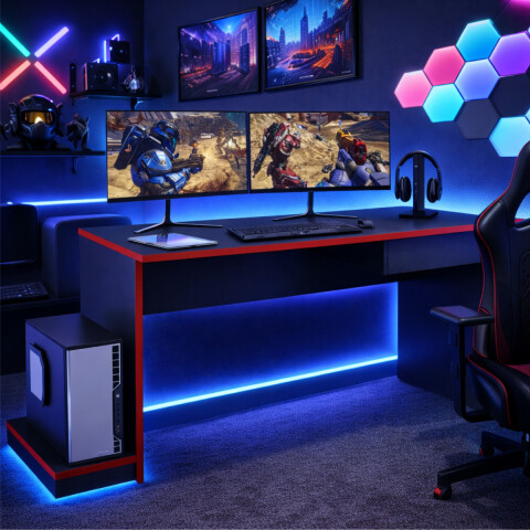 Escritorio Gamer con Cajón y Soporte para CPU | Mesa Gaming Moderna - Grafito / Rojo Escritorio Gamer con Cajón y Soporte para CPU | Mesa Gaming Moderna - Grafito / Rojo