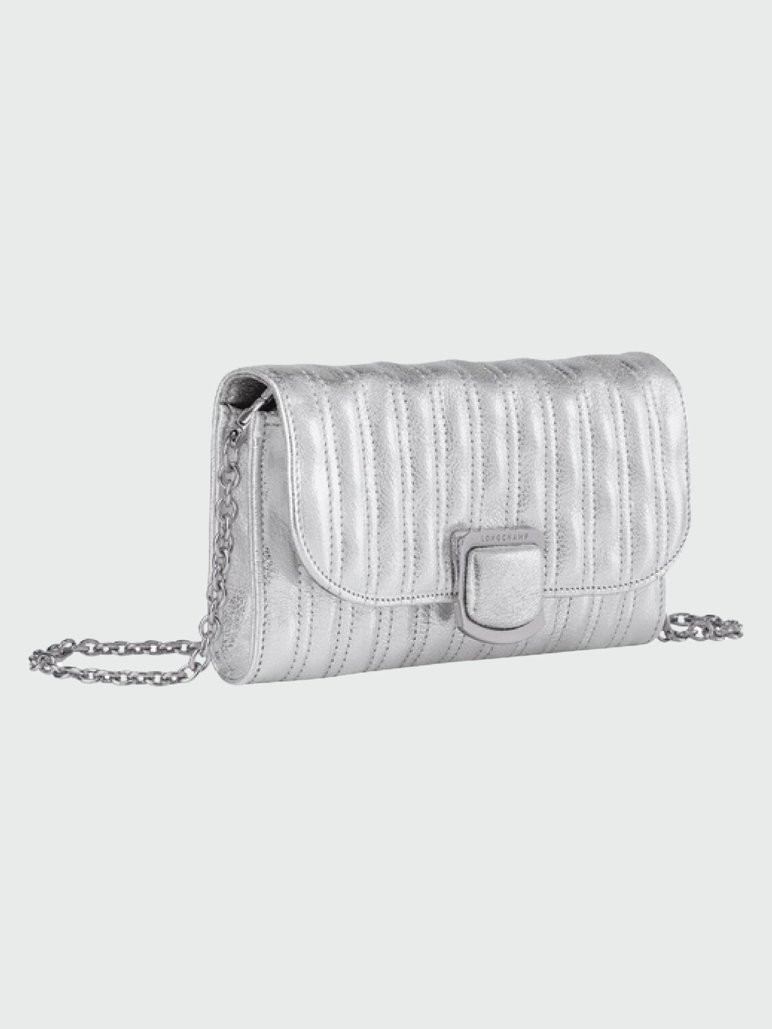Longchamp -Sobre de cuero con solapa, Brioche Plateado