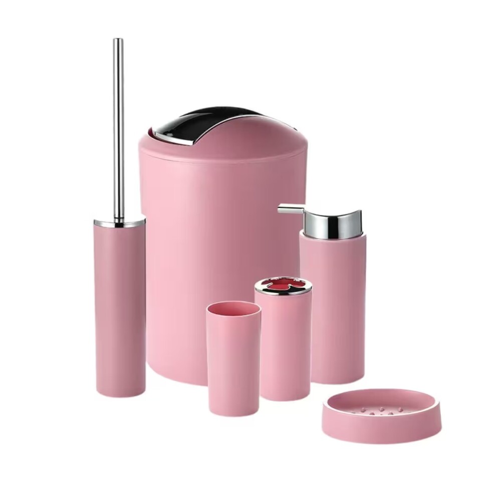 Set de baño 6 pz Rosa y cromo (papelera-dispensadores) Set De Baño 6 Pz Rosa Y Cromo (papelera-dispensadores)