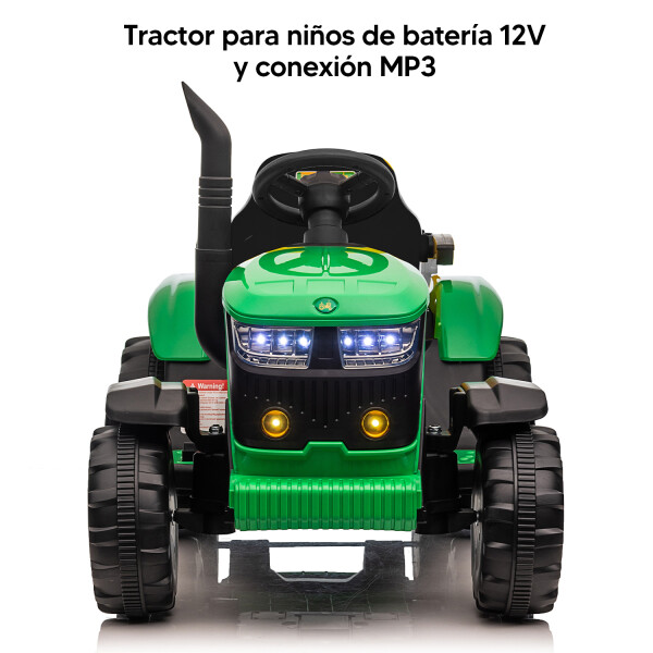 Tractor Eléctrico A Batería Infantil Con Remolque TRACTOR ELECTRICO FL3388B VERDE AMARILLO