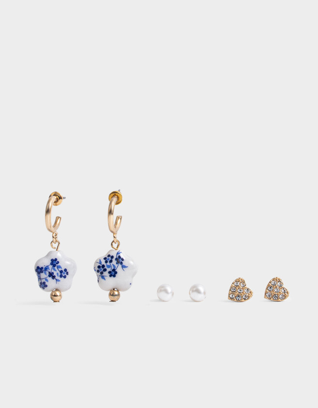 Aros Sets Azul Set De Aros Por 3 - Dorado
