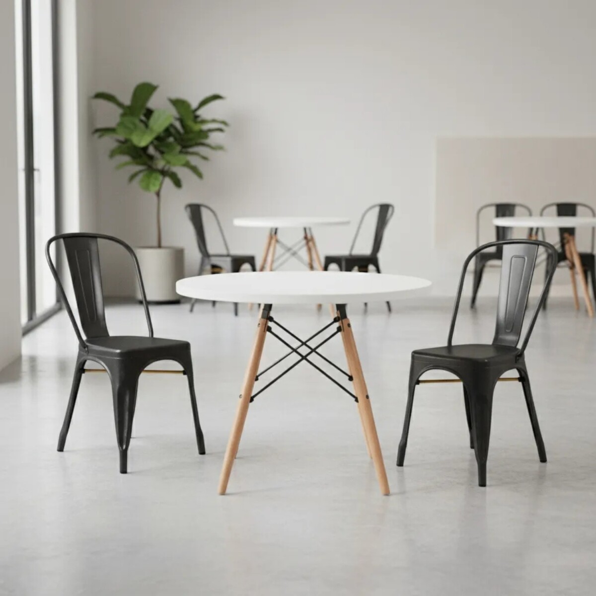 Juego de comedor Con Mesa Circular de 80cm + 2 Sillas Tolix - Blanco 