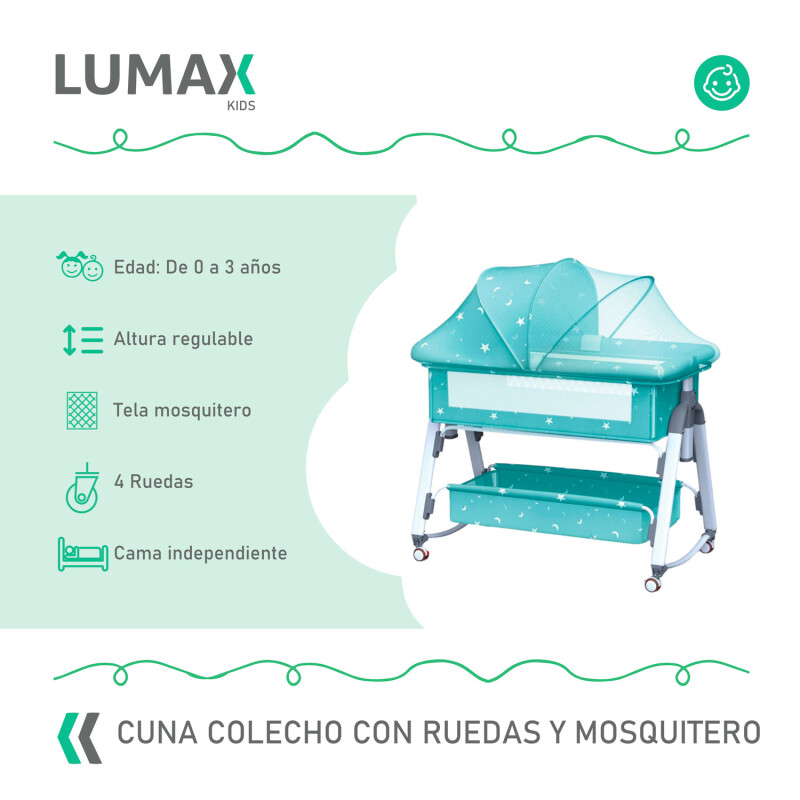 Cuna Colecho Moises con Ruedas y Mosquitero Bebe Verde