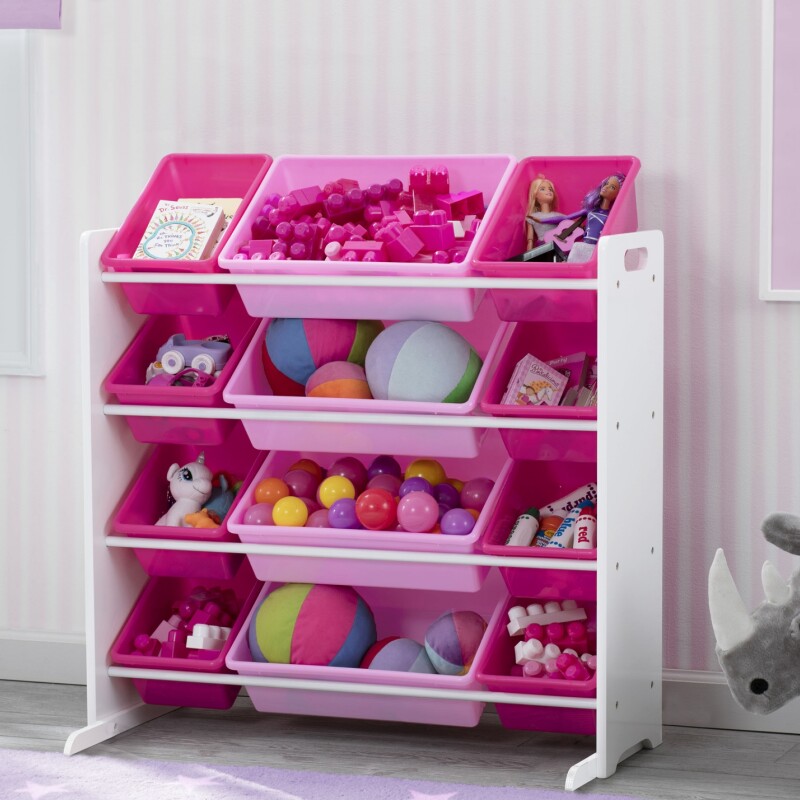 Organizador de 12 contenedores de plástico rosado, fucsia y blanco Organizador de 12 contenedores de plástico rosado, fucsia y blanco