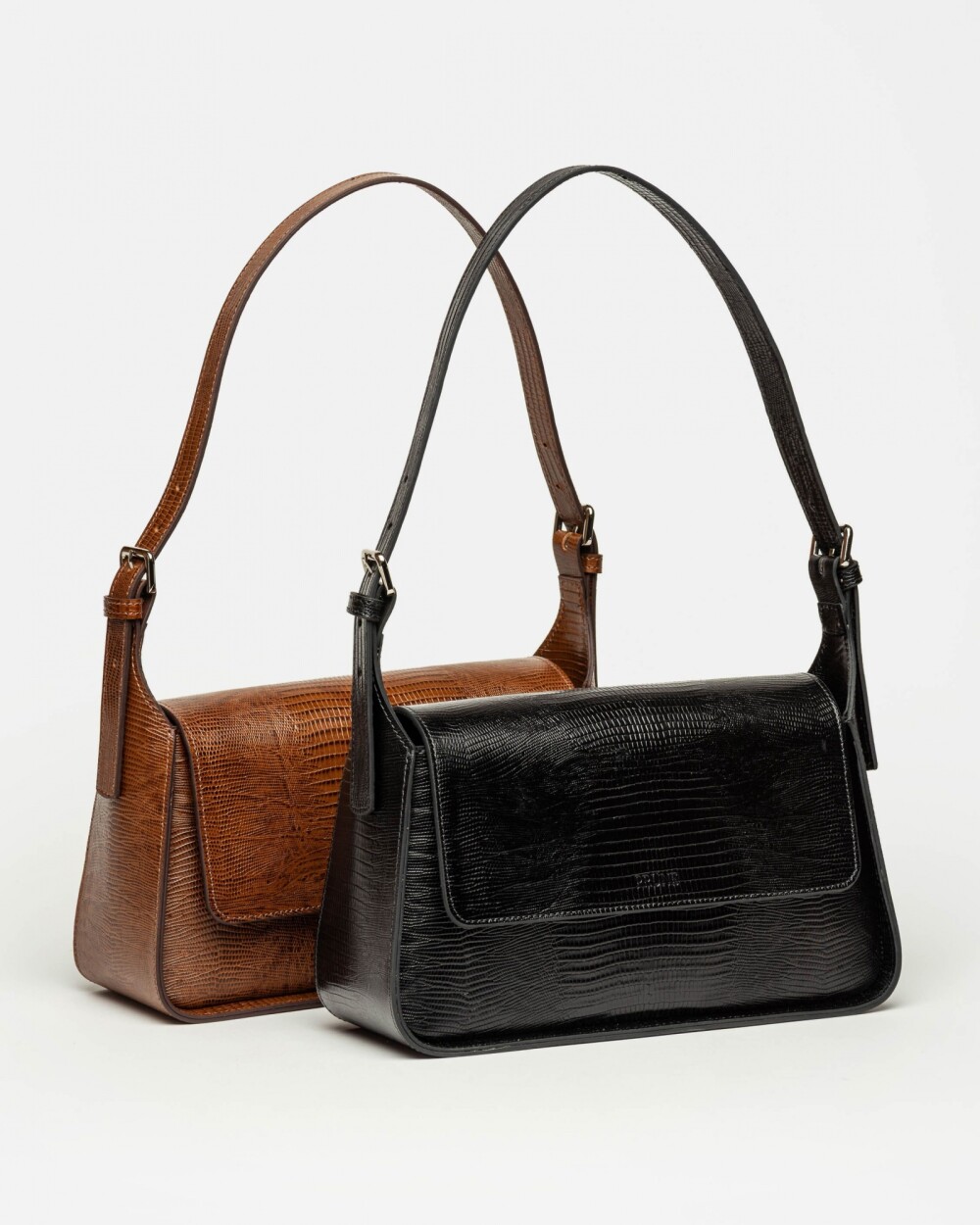 Cartera al hombro Nicola en cuero lagarto Negro