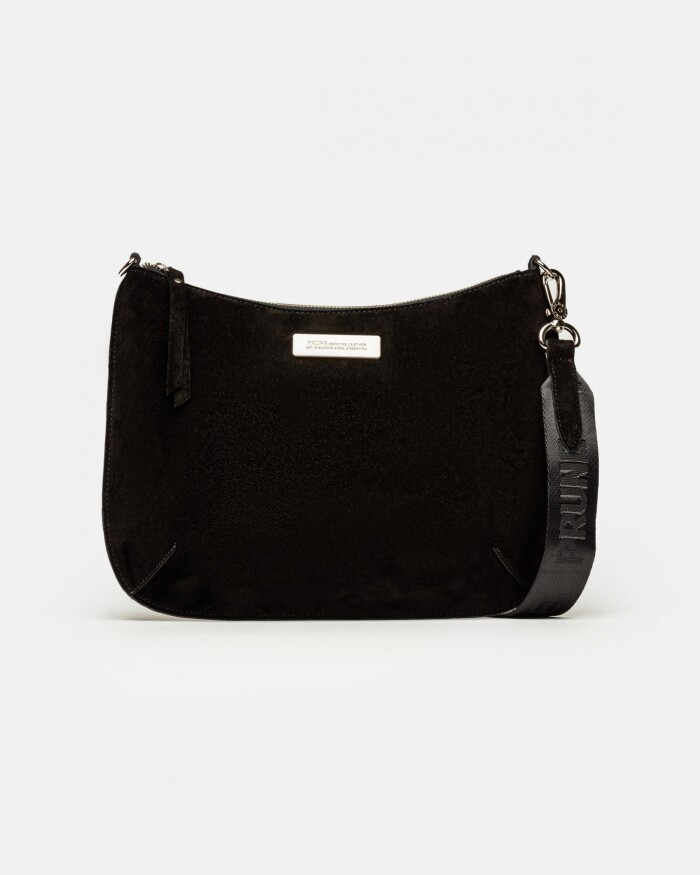 Bandolera Mia en cuero gamuza Negro