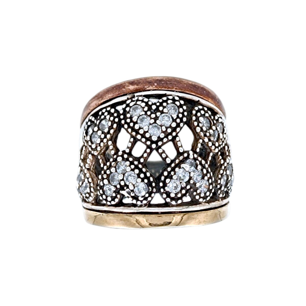 Anillo Corazón-Plata y Oro-Piedra Zirconia-AN5078 - conpiedra 