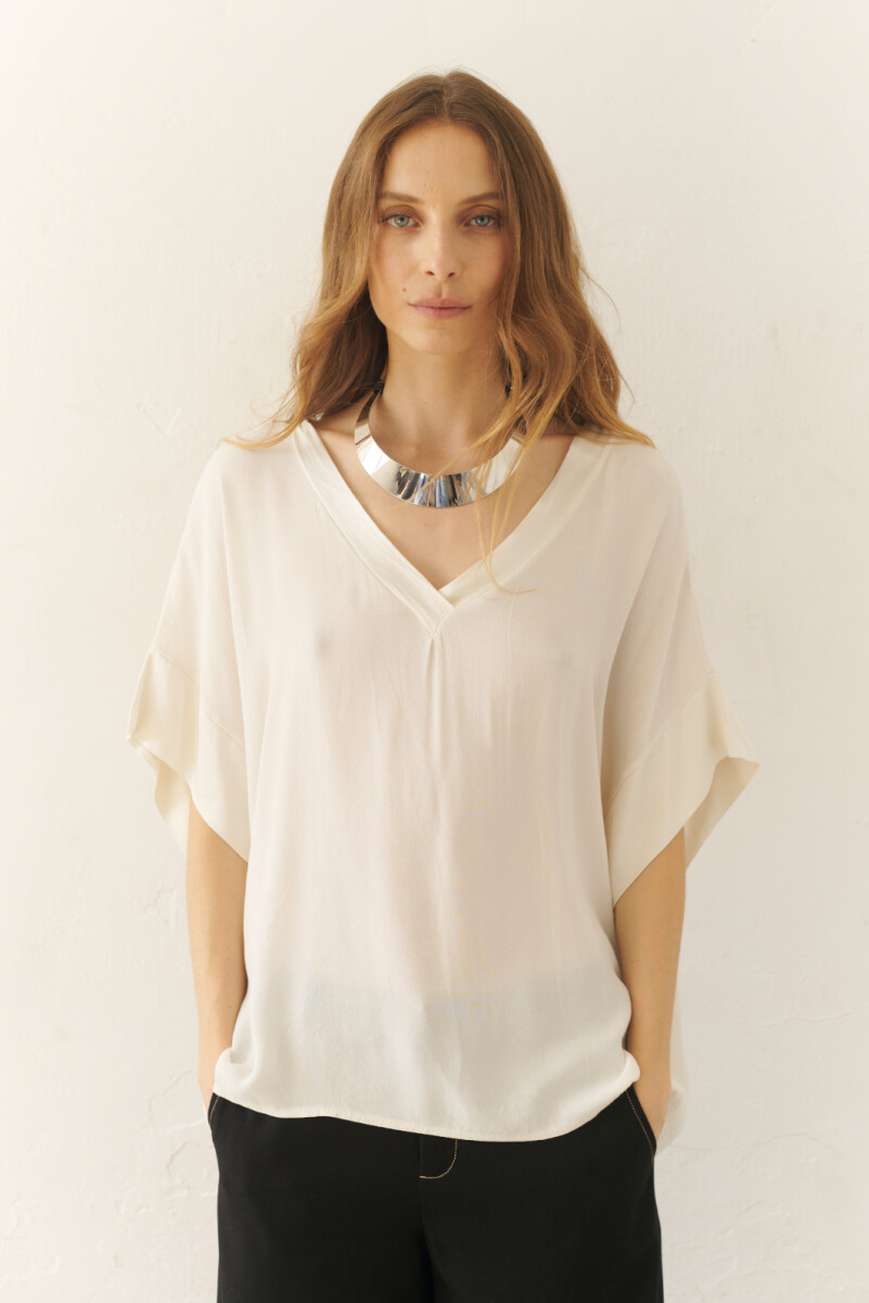 BLUSA V VISCOSA - NATURAL 