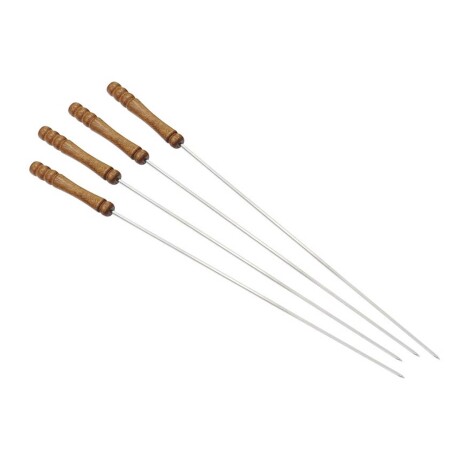Set Parrillero 4 Pinchos Asado 44Cm Acero Inox Madera Acacia Natural