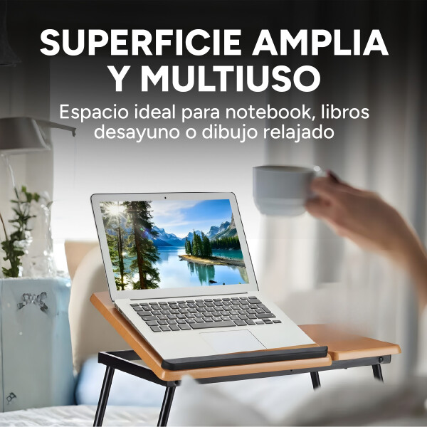 Mesa De Cama Reclinable Para Laptop Plegable Con Posa Vaso Color Marrón Claro