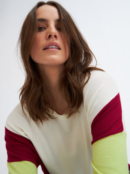 Sweater de punto combinado Verde - Fuccia - Crudo