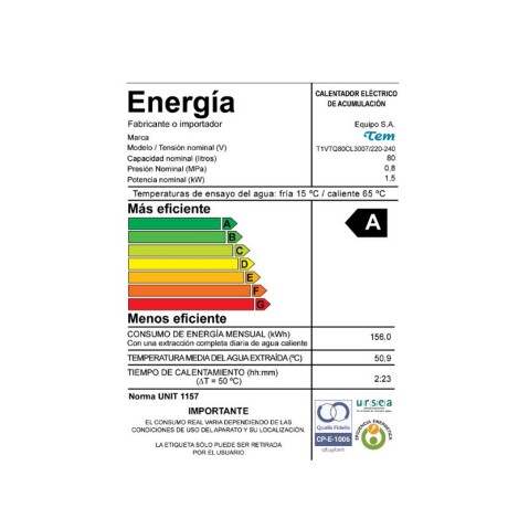 TERMOTANQUE TEM 80 Lts. ACERO TERMOTANQUE TEM 80 Lts. ACERO