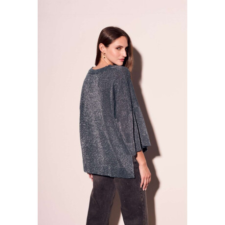 Sweater Manga Volados Lurex Petroleo