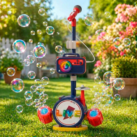 Set Musical Burbujero Batería Micrófono Sonido Y Luz Azul