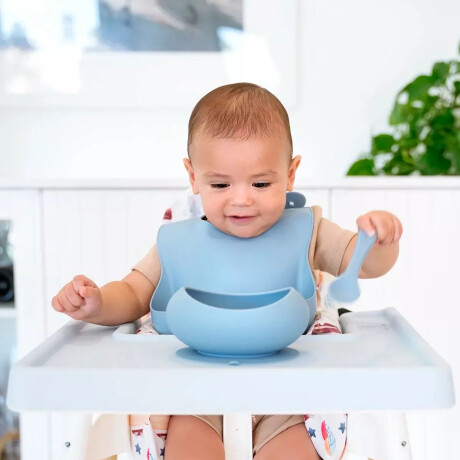 Set Infantil de Cubiertos con Cuchara y Tenedor en Silicona Celeste