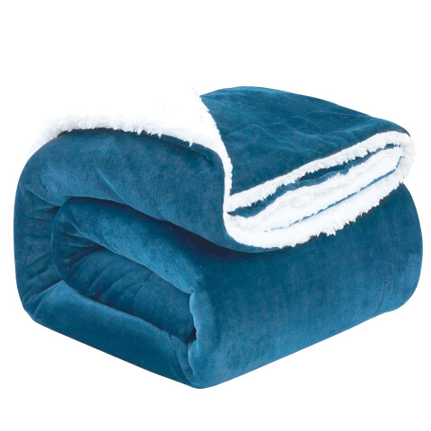 Frazada Manta Polar Con Corderito Acolchado 2 Plazas 230x200 Color Azul