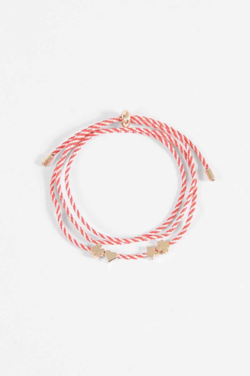 Pulsera cordón dijes metálicos rojo