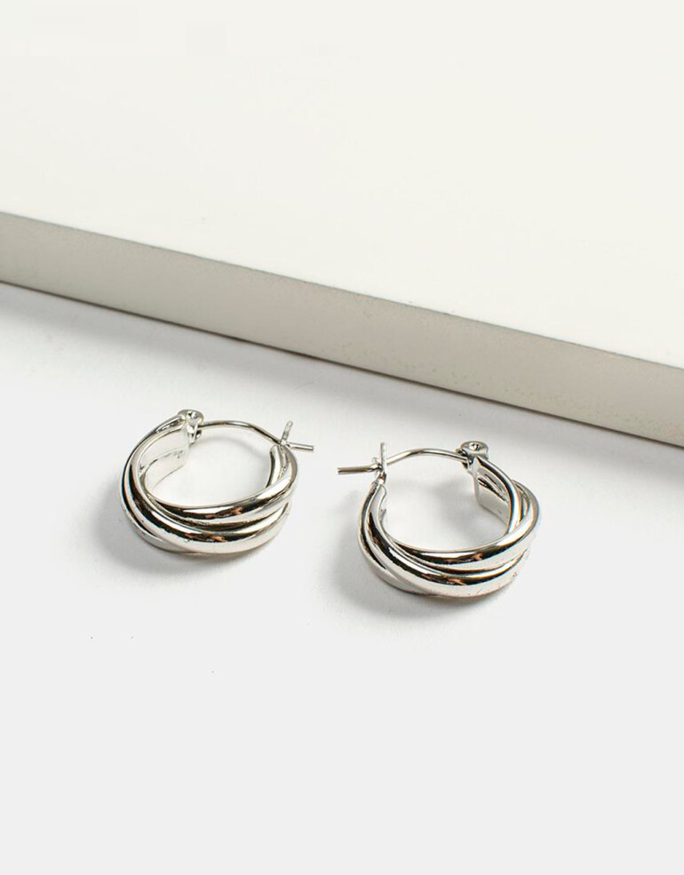 Aros Argollas Metal Aretes Argollas Entrelazadas - Plateado Rodio