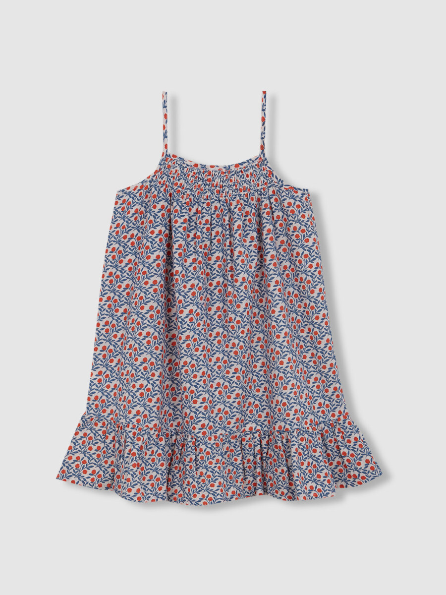 Vestido Estampado De Tirantes Con Bordados Blanco