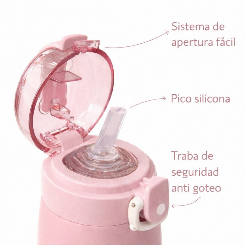 Botella Térmica Infantil 500ml Acero Inoxidable Con Pico Antigoteo Rosa