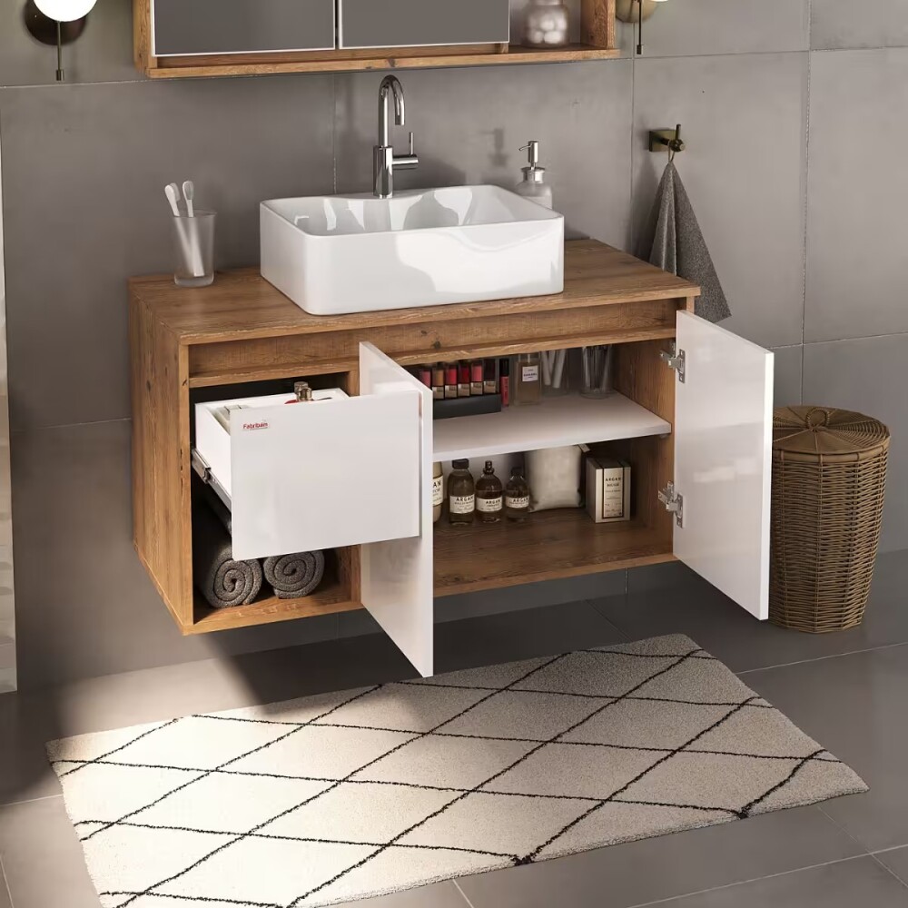 Mueble de baño suspendido Apollo Rustico Blanco 90 cm con bacha Mueble De Baño Suspendido Apollo Rustico Blanco 90 Cm Con Bacha