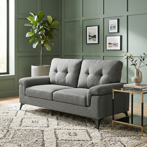 Sillón 3 Cuerpos Tela y Madera Natural Living - Lamona Gris Oscuro