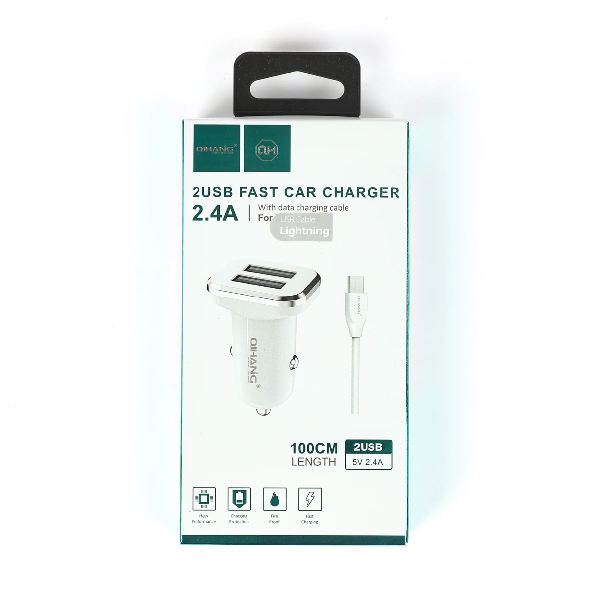 CARGADOR CELULAR RAPIDO 2.4A PARA AUTO 12V CON CABLE LIGHTNING 1 METRO 