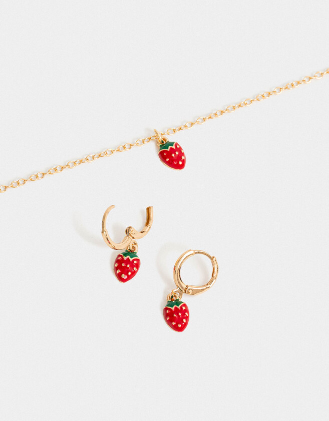 Bijouterie Set Frutas Set De Aros Argolla Y Collar Berry - Dorado