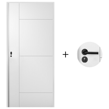 Puerta Desarmada Interior en MDF con Marco y Cerradura Lumax Blanca Lisa Diseño Ankara Herraje Negro