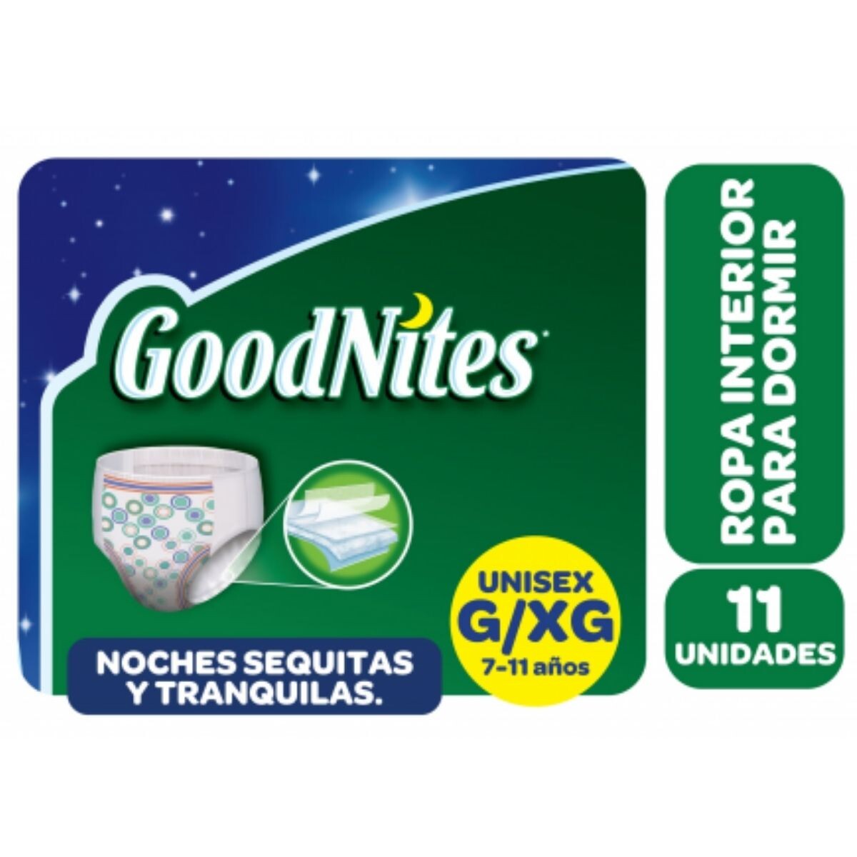 Pañales Goodnites Calzoncillos Nocturnos Unisex G/XG X11 