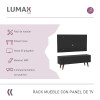 Rack TV mueble Lumax + panel rústico con estantes 55” Negro/Negro