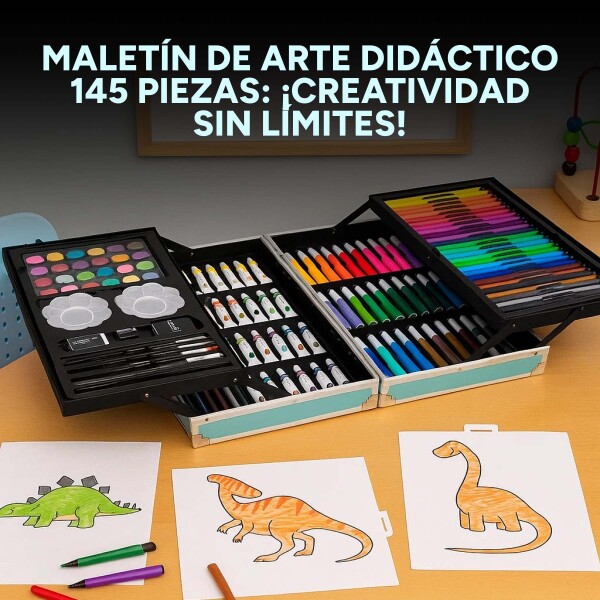 Set Valija Maletín Arte Escolar Didáctico 145 Piezas Pintar Variante Diseño Dinosaurio