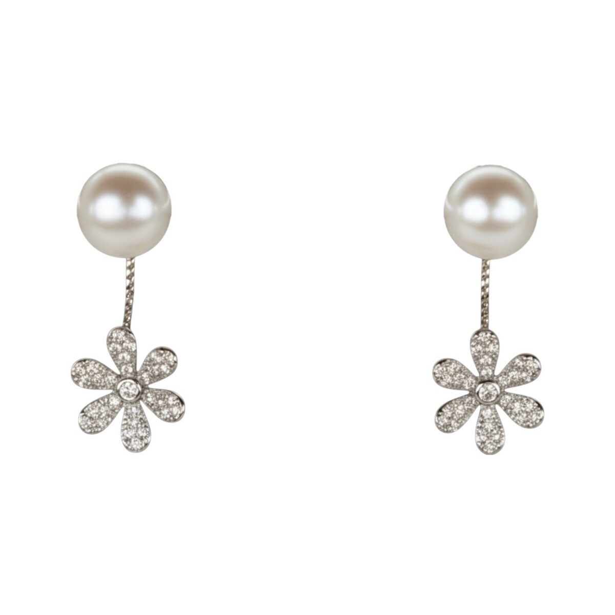 Caravanas Colgantes Perlas Flor- Plata 925 -CA4085 - conperla 