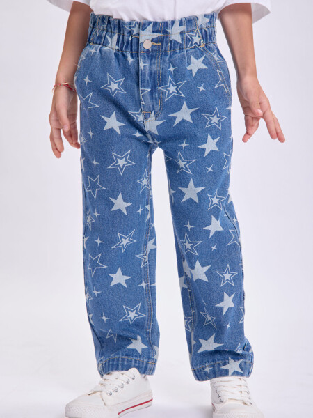 Pantalón jean paper bag Estampado Estrellas Azul Medio