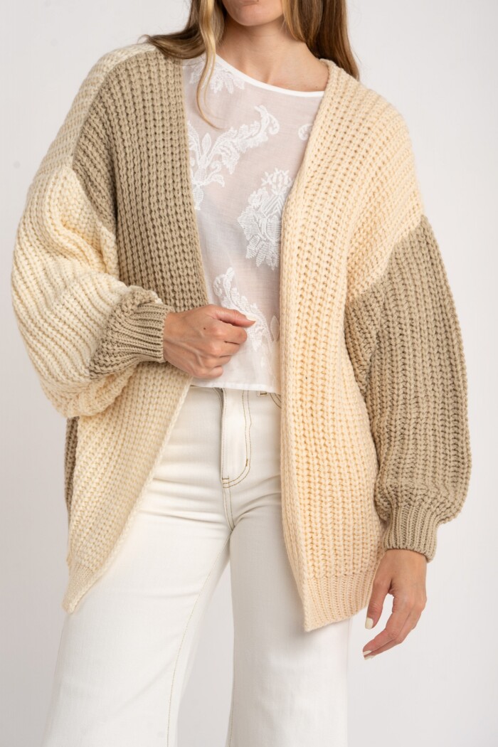 Cardigan Combinado Algodón Nácar