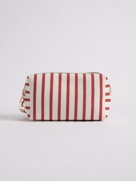 Necessaire de tela a rayas Crudo Y Rojo