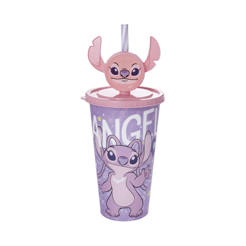 Vaso Plástico Milk Shake con Pin y Pajita Stitch Angel 500 ml U
