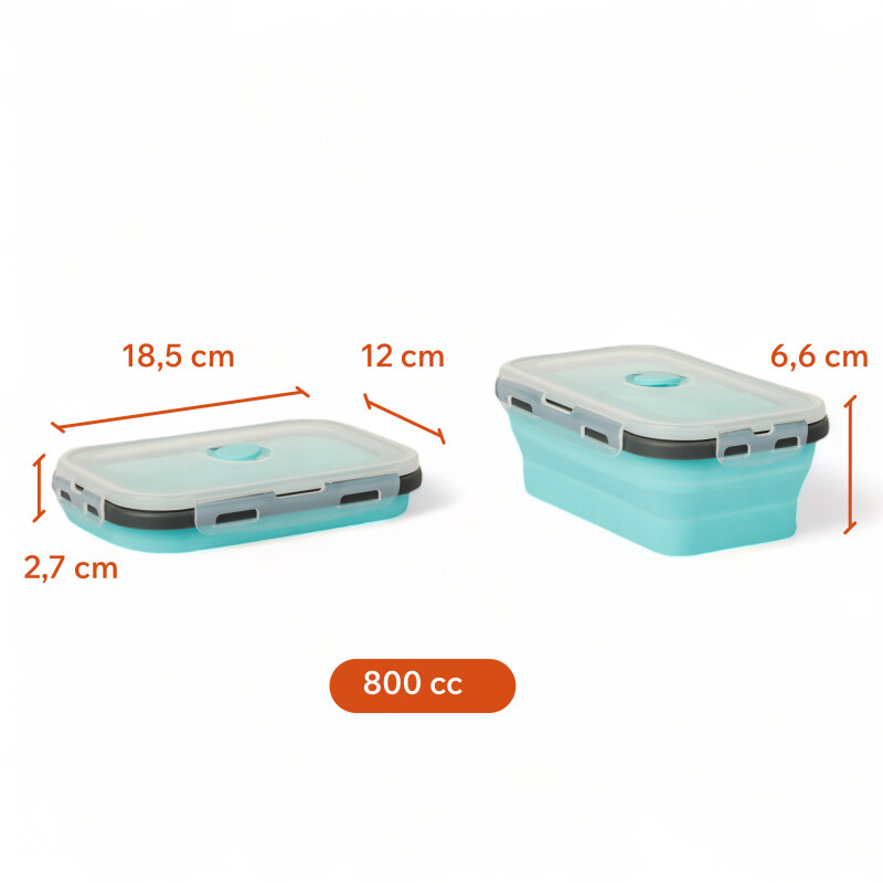 Set X4 Taper Contenedor Silicona Plegables Tapa Plastico Hermetica Celeste